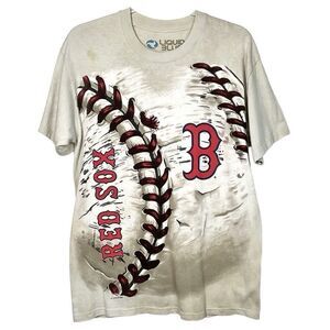 Liquid Blue Boston Red Sox Beige Gray Graphic T-Shirt Medium